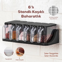 Porsima 1183 Standlı Kaşıklı Kapaklı Baharatlık Seti 6 'lı Siyah Porsima 1183 Standlı Kaşıklı Kapaklı Baharatlık Seti 6 'lı Siyah