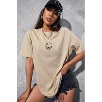 Unisex Cartoon Graphic Baskılı T-shirt Bej Unisex Cartoon Graphic Baskılı T-shirt Bej