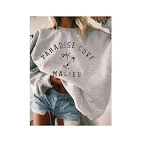 Blackjack Giyim Kadın Gri Paradise Malibu Baskılı Oversize Sweatshirt Gri Blackjack Giyim Kadın Gri Paradise Malibu Baskılı Oversize Sweatshirt Gri