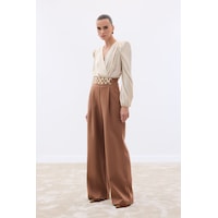 Sateen Kemerli Salaş Pantolon - Camel-136535 Camel Sateen Kemerli Salaş Pantolon - Camel-136535 Camel
