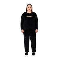 Pemilo Kadın Büyük Beden 13213 Kadife Pijama Takımı Siyah Siyah Pemilo Kadın Büyük Beden 13213 Kadife Pijama Takımı Siyah Siyah