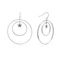Emılıano Jewellery 925 Ayar Gümüş Yıldızlı Çift Halka Küpe Gold - Gümüş Emılıano Jewellery 925 Ayar Gümüş Yıldızlı Çift Halka Küpe Gold - Gümüş