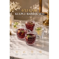 6 Lı Cam Kulplu Desenli Kupa Meşrubat Kokteyl Bardak 300ml 6 Lı Cam Kulplu Desenli Kupa Meşrubat Kokteyl Bardak 300ml