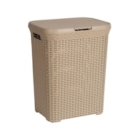 Bej Plastik Hasır Desenli Kapaklı Çamaşır Sepeti 55 x 43 x 33 CM Bej Plastik Hasır Desenli Kapaklı Çamaşır Sepeti 55 x 43 x 33 CM