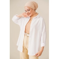 Bigdart 103901 Oversize Basic Tesettür Gömlek - Beyaz 001 Bigdart 103901 Oversize Basic Tesettür Gömlek - Beyaz 001
