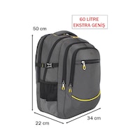 Dada 09 Gri Erkek Sırt Çantası 60 Litre Usb Type-c Aparat Ortopedik Sırt Askısı 15,6/17,3 İnç