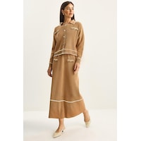 Shade Kadın Gold Düğme Detaylı Uzun Etekli Triko Alt-üst Takım 60285002 - Camel Shade Kadın Gold Düğme Detaylı Uzun Etekli Triko Alt-üst Takım 60285002 - Camel