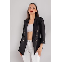 Ayhan Kadın Gold Düğme Detay Blazer Ceket 0599 Siyah Siyah