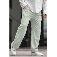Mint Yeşili Erkek Rahat Kesim Keten Pantolon 6539 Mint Yeşili Erkek Rahat Kesim Keten Pantolon 6539