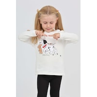 Toontoy Kız Çocuk Köpekli Ayı Baskılı Sweatshirt Ekru