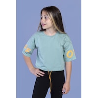 Toontoy Kids Toontoy Kız Çocuk Of Baskılı Crop Tişört Yeşil