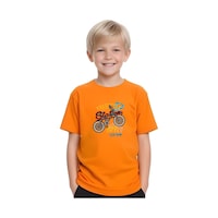 Fyk Kids Erkek Çocuk Yuvarlak Yaka Bisiklet 52 Erkek Baskılı T-shirt Turuncu