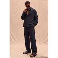 Tarz Cool Erkek Haki Tencel Kumaş Oversize Gömlek Pantolon Takım Rahat Kesim Yazlık Kombin Siyah Tarz Cool Erkek Haki Tencel Kumaş Oversize Gömlek Pantolon Takım Rahat Kesim Yazlık Kombin Siyah