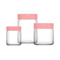 Lav Novo Cam Saklama Kabı Seti 3'lü Pembe Plastik Kapaklı (1 Küçük, 1 Orta, 1 Büyük Saklama Kabı)