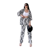 Alt Üst Takım Kimono- Desenli Beyaz Alt Üst Takım Kimono- Desenli Beyaz