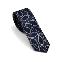 Gaffy Füme Gri Şal Desenli Lacivert Dokuma Kumaş Mendilli Slim Fit Kravat // SDK-240112 Lacivert Gaffy Füme Gri Şal Desenli Lacivert Dokuma Kumaş Mendilli Slim Fit Kravat // SDK-240112 Lacivert