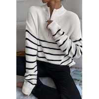 Tarz Cool Beyaz-siyah Kadın Oversize Fermuarlı Balıkçı Triko Kazak Beyaz-siyah Tarz Cool Beyaz-siyah Kadın Oversize Fermuarlı Balıkçı Triko Kazak Beyaz-siyah