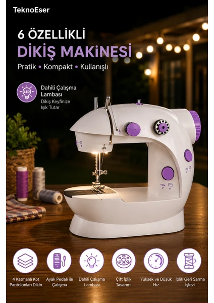 Taşınabilir Mini Dikiş Makinesi Ev Tipi Pedallı Elektrikli Masaüstü Çift Iplikli Pratik Dikiş Makinası Beyaz Taşınabilir Mini Dikiş Makinesi Ev Tipi Pedallı Elektrikli Masaüstü Çift Iplikli Pratik Dikiş Makinası Beyaz
