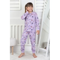 Uzun Kollu Cute Cat Desenli Kız Çocuk Pijama Takımı Mor Uzun Kollu Cute Cat Desenli Kız Çocuk Pijama Takımı Mor
