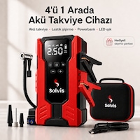 Solvis 4'ü 1 Arada 12v Akıllı Akü Takviye Cihazı, Lastik Şişirme Pompası, Powerbank Ve Led Aydınlatma Çanta Hediyeli Solvis 4'ü 1 Arada 12v Akıllı Akü Takviye Cihazı, Lastik Şişirme Pompası, Powerbank Ve Led Aydınlatma Çanta Hediyeli