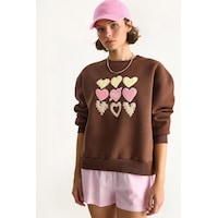 Shade Kadın Bisiklet Yaka Kalp Nakışlı Şardonlu Üç İplik Sweatshirt 6875 60283520 - Kahverengi Shade Kadın Bisiklet Yaka Kalp Nakışlı Şardonlu Üç İplik Sweatshirt 6875 60283520 - Kahverengi