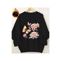 Herkesemoda Kelebek Ve Gül Baskı Detaylı Bisiklet Yaka Sweatshirt Siyah Herkesemoda Kelebek Ve Gül Baskı Detaylı Bisiklet Yaka Sweatshirt Siyah