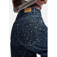 Kadın Koyu Mavi Puantiye P-1w6-11 Palazzo Fit Özel Tsarım Denim Jean