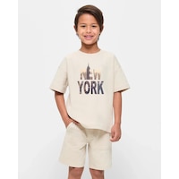 Uyguntarz Çocuk Newyork Baskılı Pamuklu Tshirt Bej Uyguntarz Çocuk Newyork Baskılı Pamuklu Tshirt Bej