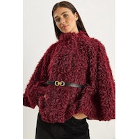 Shade Kadın Kemer Detaylı Yumuşak Dokulu Peluş Panço 2817 60281120 - Bordo Shade Kadın Kemer Detaylı Yumuşak Dokulu Peluş Panço 2817 60281120 - Bordo