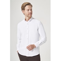 İmza Beyaz Düğmeli Yaka Oxford Slim Fit Pamuklu Gömlek 1004265284 İmza Beyaz Düğmeli Yaka Oxford Slim Fit Pamuklu Gömlek 1004265284