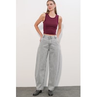 Bigdart 6689 Kadın Yüksek Bel Baggy Kot Pantolon - Gri Bigdart 6689 Kadın Yüksek Bel Baggy Kot Pantolon - Gri