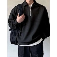 Genius Store Polo Yaka Yarım Fermuar Oversize Erkek Sweatshirt - Siyah Genius Store Polo Yaka Yarım Fermuar Oversize Erkek Sweatshirt - Siyah