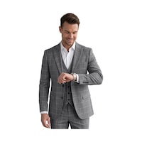 Deepsea Erkek Koyu Gri Slim Fit 3 Lü Takım Elbise Yelekli Ekose Desenli Çift Düğme Takım Elbise 2600501 Deepsea Erkek Koyu Gri Slim Fit 3 Lü Takım Elbise Yelekli Ekose Desenli Çift Düğme Takım Elbise 2600501