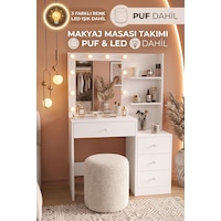 Robin Home Hollywood Led Işıklı Puflu Makyaj Masası Takımı 4 Çekmeceli Düzenleyici Raflı Beyaz Robin Home Hollywood Led Işıklı Puflu Makyaj Masası Takımı 4 Çekmeceli Düzenleyici Raflı Beyaz