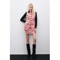 Sateen Düğmeli Uzun Süet Yelek - Pudra-135509 Pudra Sateen Düğmeli Uzun Süet Yelek - Pudra-135509 Pudra