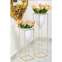 Besthırdavat Beyaz Gold Metal Saksı 2'li