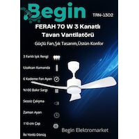Ferah 70 W 3 Kanatlı Led Işıklı Tavan Vantilatör Uzaktan Kumandalı Beyaz Ferah 70 W 3 Kanatlı Led Işıklı Tavan Vantilatör Uzaktan Kumandalı Beyaz