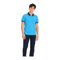 Lacivert Yakalı Turkuaz Kısa Kol Düz Renk Lakos Tişört Polo Yaka T-shirt Lacivert Yakalı Turkuaz Kısa Kol Düz Renk Lakos Tişört Polo Yaka T-shirt