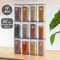 Porsima 432-GR Kare Erzak Bakliyat Saklama Kabı Takımı 12'li 1.70 L + Etiket 25 Adet Porsima 432-GR Kare Erzak Bakliyat Saklama Kabı Takımı 12'li 1.70 L + Etiket 25 Adet