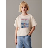 Uyguntarz Çocuk Yazılı Kalp Baskılı Pamuklu Tshirt Bej Uyguntarz Çocuk Yazılı Kalp Baskılı Pamuklu Tshirt Bej
