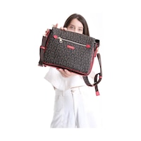Just Polo Lüks Tasarım Kadın 3 Gözlü Çapraz Postacı Ve Omuz Çantası 29x20cm Kahverengi Kırmızı