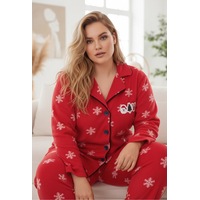 Siyah İnci Yılbaşı Temalı Nakışlı Kar Tanesi Desenli Büyük Beden Polar Kışlık Örme Pijama Takım Kırmızı Siyah İnci Yılbaşı Temalı Nakışlı Kar Tanesi Desenli Büyük Beden Polar Kışlık Örme Pijama Takım Kırmızı