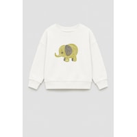 Monila Unisex Çocuk 3 İplik Kumaş Pamuklu Fil Baskılı Sweatshirt Ekru Monila Unisex Çocuk 3 İplik Kumaş Pamuklu Fil Baskılı Sweatshirt Ekru