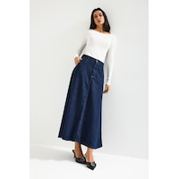 it's basic Kadın İndigo Renk 7w5-50 A Tipi Çan Kesim Maxi Boy %100 Koton Denim Etek it's basic Kadın İndigo Renk 7w5-50 A Tipi Çan Kesim Maxi Boy %100 Koton Denim Etek