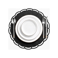 Nakışlı Deri Amerikan Servis 2'li Set Çift Taraflı Yuvarlak Supla 40x40 Cm Casa Siyah Nakışlı Deri Amerikan Servis 2'li Set Çift Taraflı Yuvarlak Supla 40x40 Cm Casa Siyah