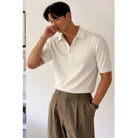 Tarz Cool Erkek Triko Polo Yaka Tişört Slim İnce Dokulu Şık Basic Triko T-shirt Beyaz Tarz Cool Erkek Triko Polo Yaka Tişört Slim İnce Dokulu Şık Basic Triko T-shirt Beyaz