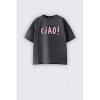 Monila Unisex Pamuklu Bisiklet Yaka Baskılı T-shirt Pembe - Gri Monila Unisex Pamuklu Bisiklet Yaka Baskılı T-shirt Pembe - Gri
