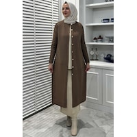 Rabia Şamlı Manolya Sütlü Kahve Triko Hırka Normal Rabia Şamlı Manolya Sütlü Kahve Triko Hırka Normal