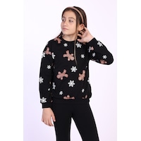 Toontoy Kız Çocuk Kar Taneli Kurabiye Baskılı Sweatshirt Siyah Toontoy Kız Çocuk Kar Taneli Kurabiye Baskılı Sweatshirt Siyah