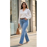 Zanessi Büyük Beden Yüksek Bel Kemerli Bol Paça Denim Kadın Panton Mavi Zanessi Büyük Beden Yüksek Bel Kemerli Bol Paça Denim Kadın Panton Mavi